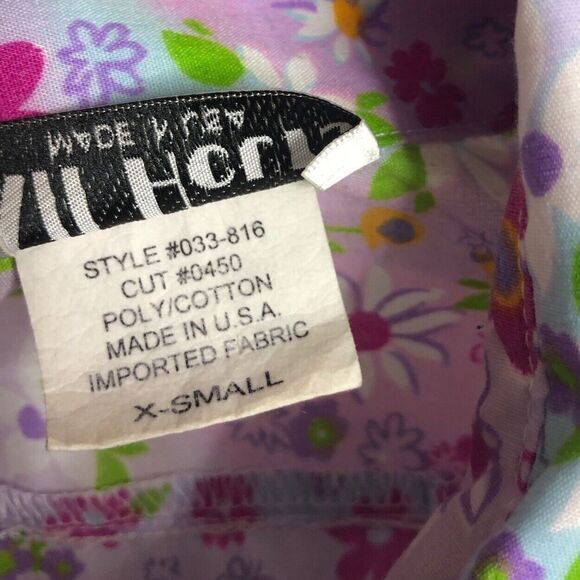 Vintage All Hours Top Womens XS Floral Oversized Roll Tab Sleeve Button 80s USA - Picture 8 of 16